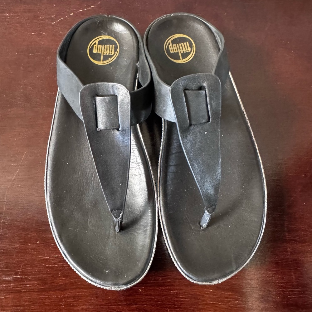 FitFlop Ibiza Thong Wedge Sandals Leather Style 401-001 - Picture 3 of 6
